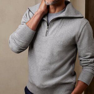 Banana Republic French Terry Half-Zip Sweater – Gray – NWT – Size M